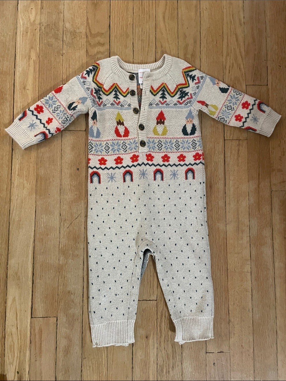 Hanna Andersson combed cotton holiday romper, Gnome 18-24mo